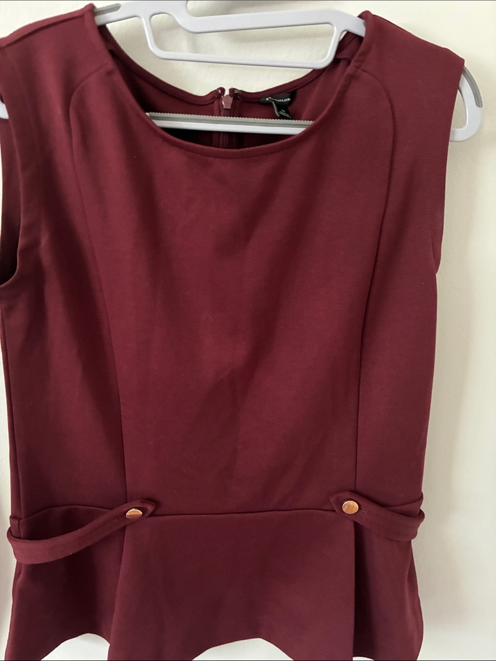 Ann Taylor Sleeveless Wine Peplum Dress